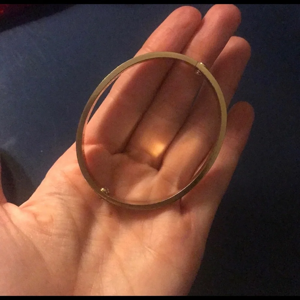 Screw Gold Cuff Bracelet with Hinged Closure - Picture 2 of 3